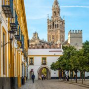 El Patio de Banderas, con forma de antiguo patio de vecinos, está ubicado dentro del entorno de los Reales Alcázares de la ciudad española de Sevilla.